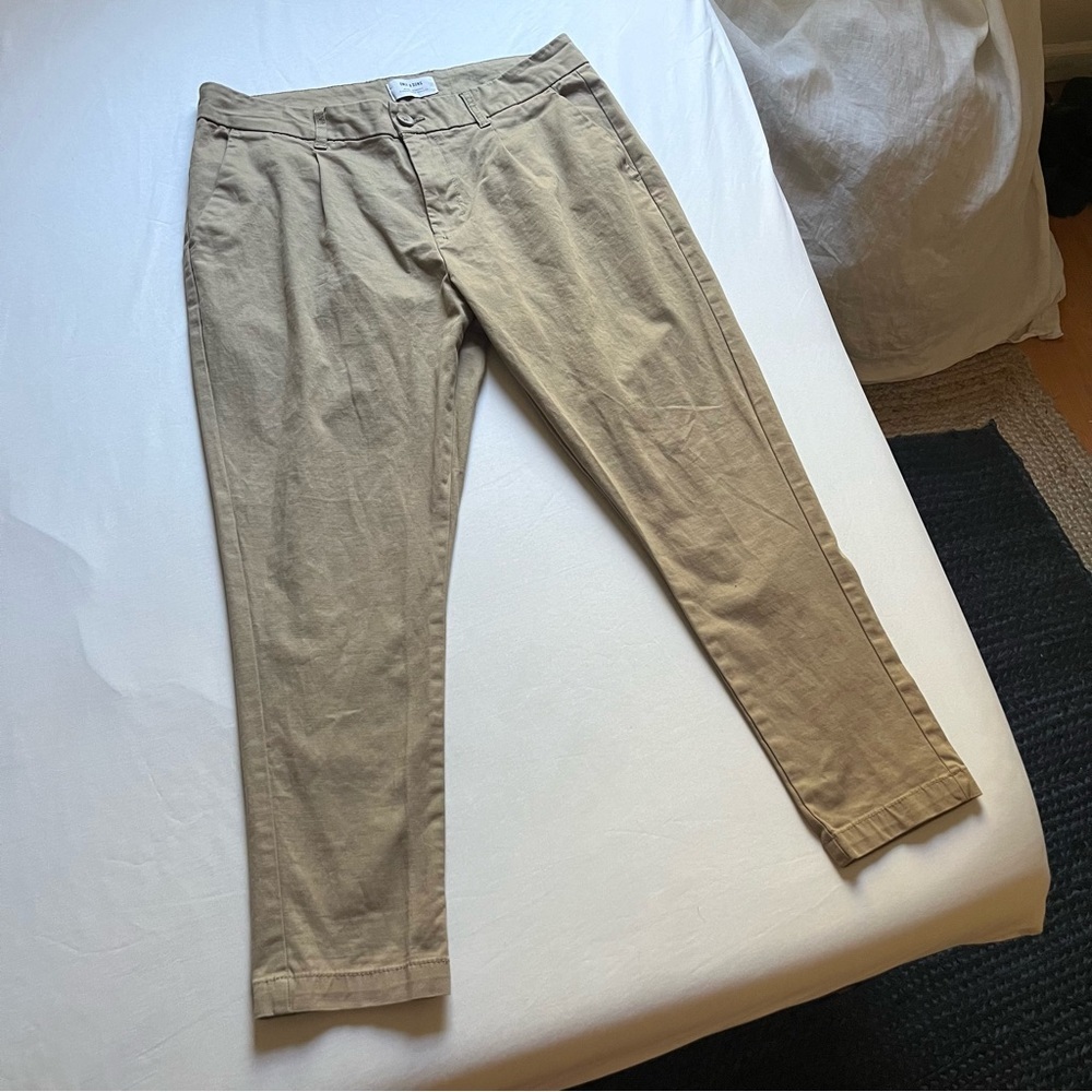 ONLY & SONS tan tapered slim leg pleated‎ front cropped pants